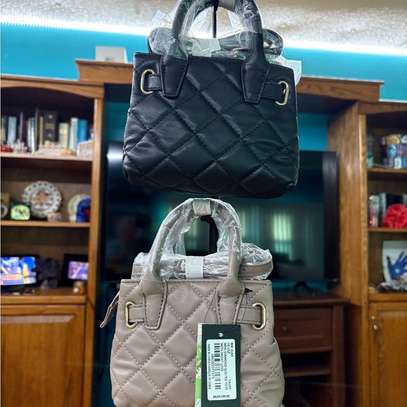 Badgley Mischka Mini Black and Tan Quilted Handbag - Picture 2 of 5